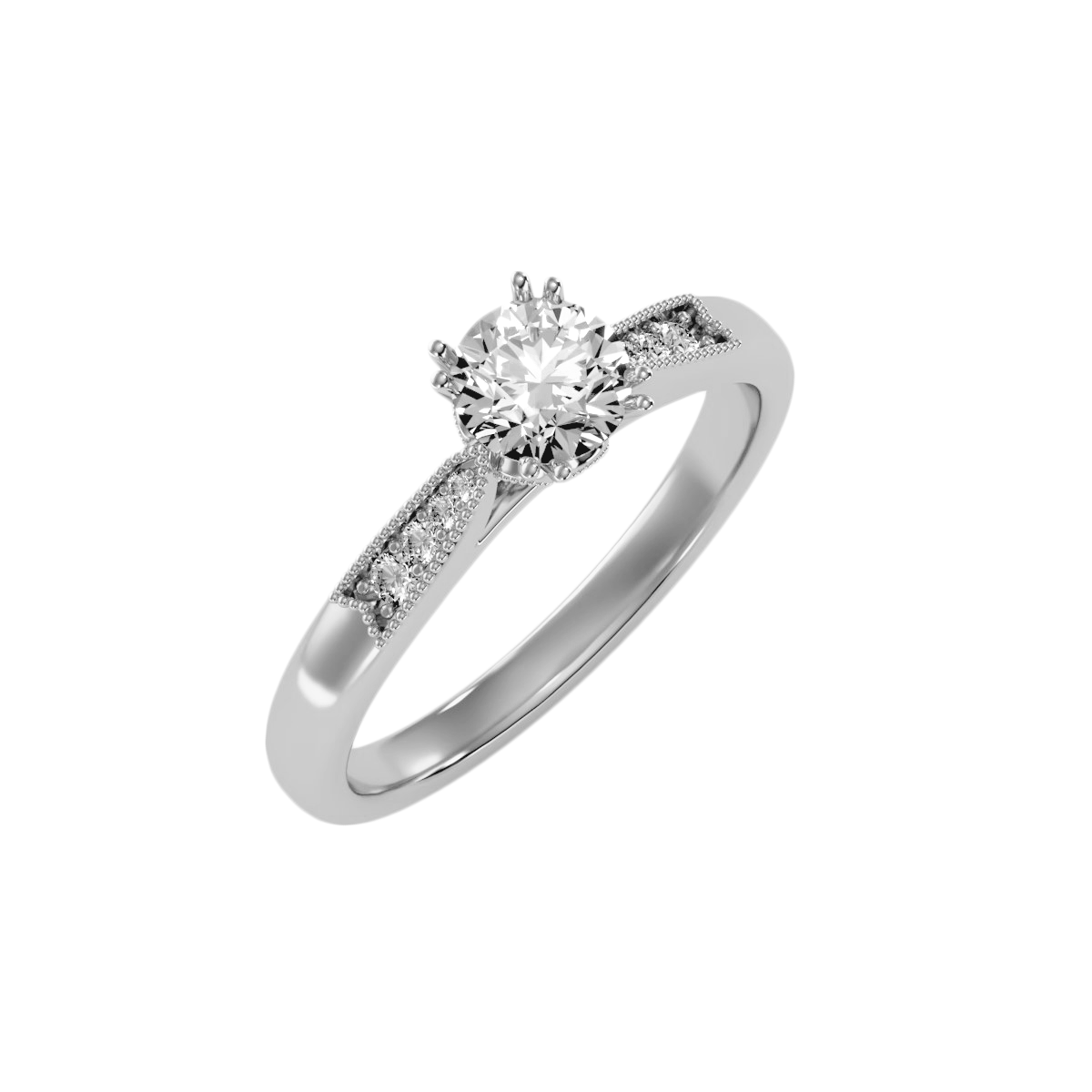 Solitaire ring with accents stones .77 ct